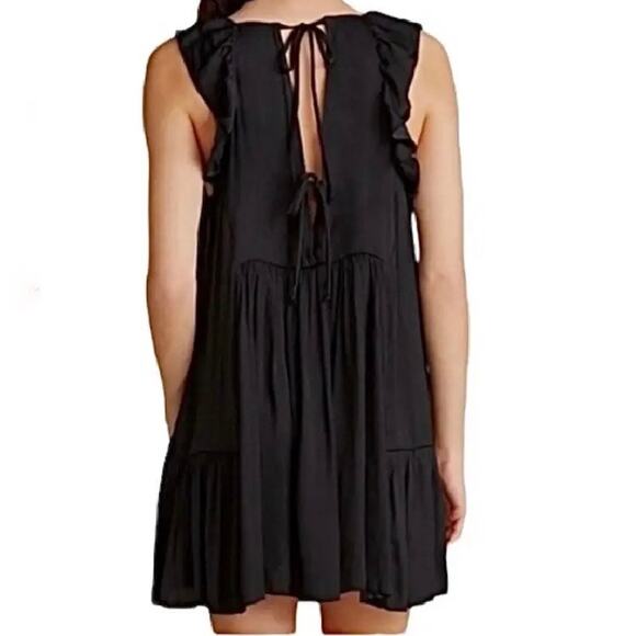 Free People Intimately Want Your Love Black Tie Back Tier Mini Dress Small - Picture 6 of 13